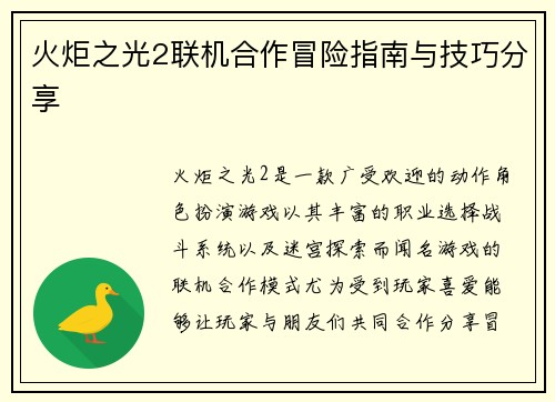 火炬之光2联机合作冒险指南与技巧分享